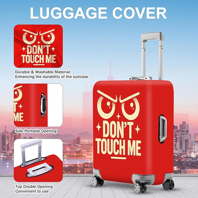 ANNA QUEEN Funny “Don’t Touch Me” Luggage Cover, Bold Red Suitcase Protector with Angry Eyes Design, Stretchable, Washable Travel Cover for 32-34 Inch Luggage