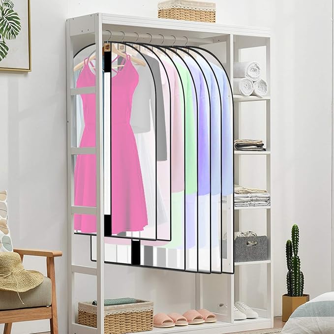 Pwsap 12 Pack Breathable Clothes Covers with Zip, Hanging Garment Covers Bags Dress Bag Covers Moth-Proof Mens Suit Storage Bag Dust Cover for Wardrobe Storage and Travel(Clear)