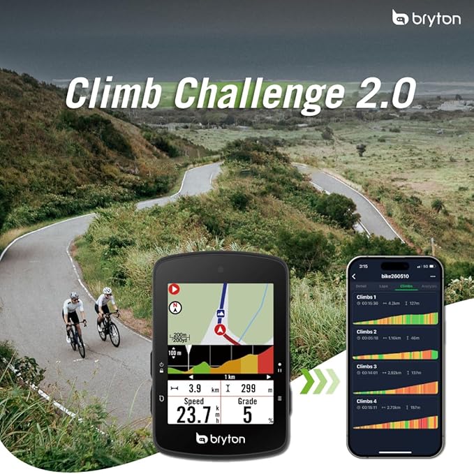 Bryton Rider S510 Sensor Bundle 2.8 Inch Color LCD Touchscreen GPS Bike/Cycling Computer, Offline USA Map, Compatible with Bike Radar, 30hrs Long Battery Life, Waterproof