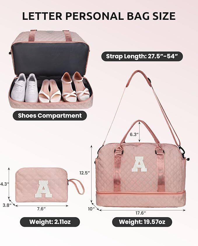 Teen Girl Gifts-Initial Duffle Bag with Shoe Compartment, Personalized Weekender Bag, Monogram Overnight Bag, Letter Travel Bag with Makeup Bag，Daughter Friend Gifts Kids Gift (Letter P)