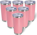 20oz Tumbler Bulk Stainless Steel Tumblers with Lid Vacuum Insulated Double Wall Travel Coffee Mug Powder Coated Tumbler Cup for Hot and Cold Drinks(Pink, 6 pack)