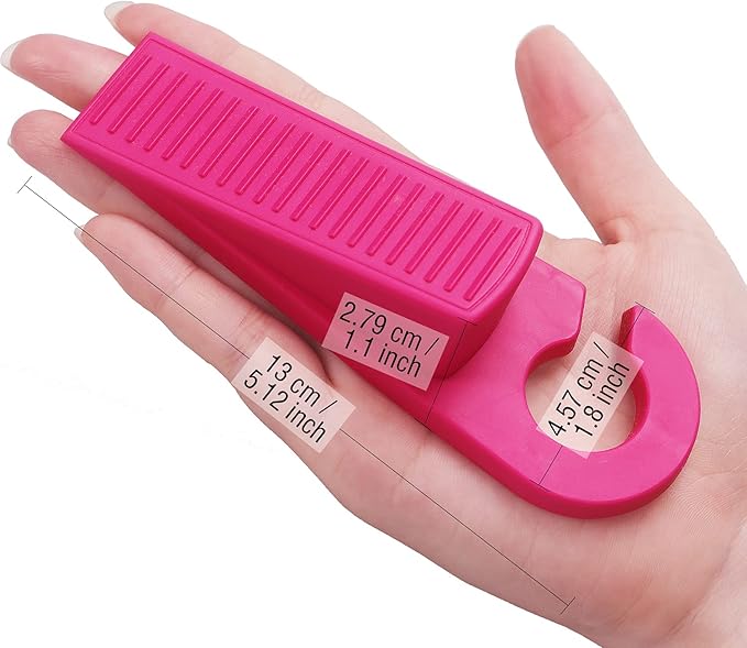 3 Pack Rubber Hook Type Door Stoppers 1 Inch Thick Door Stop Works on All Floor Surfaces, Control The Size of The Door Gaps and Prevent The Lock-Outs (Gray/Blue/Rose)