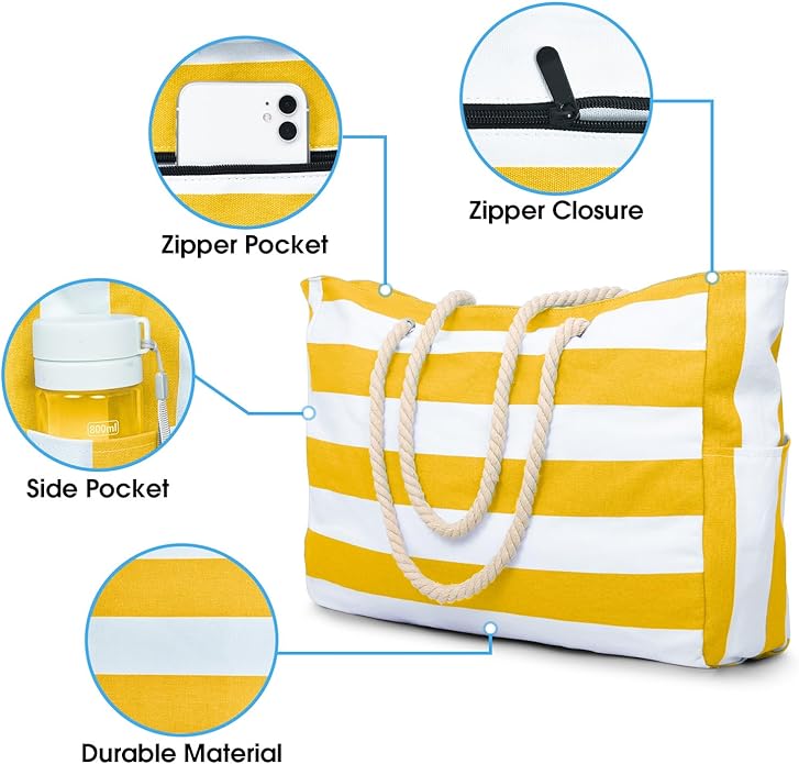 Becokan Beach Bags for Women Large Waterproof Beach Tote Bag Zipper Beach Bags Waterproof Sandproof Swim Pool Bag Large Tote