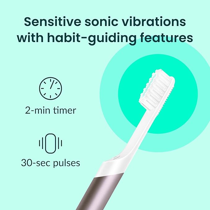 Quip Metal Sonic Toothbrush, Electric Toothbrush for Adults –Time Travel & Soft Bristles with Travel Case & Replaceable Brush Head -3-Month Battery Life - Dusk Plum