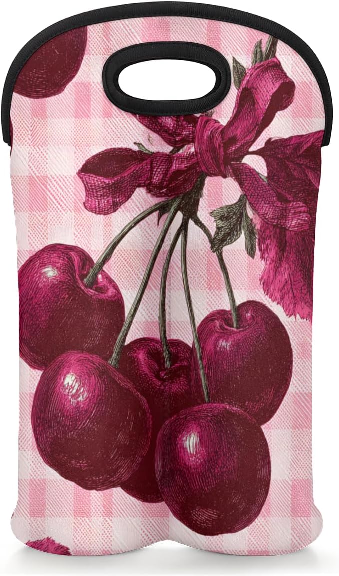 Neoprene Wine Tote, Bottle Carrier Gag Insulating Neoprene Thicker, Insulated Wine Bag for Travel Holds Two Bottles, Bottle Carrier Bags Protect the Bottles, Cherry