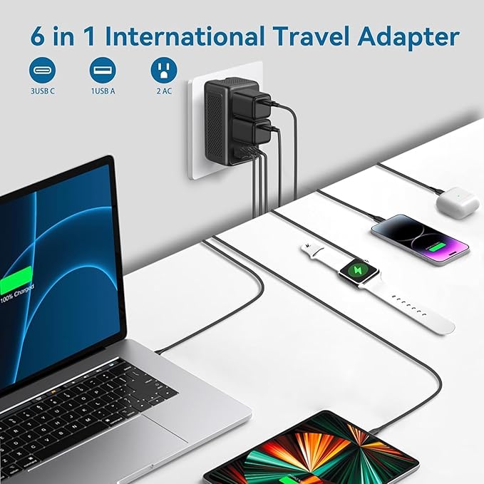 Upgraded 2000W 220V to 110V Voltage Converter US to Europe, Power Converter European Travel Converter for Hair Dryer, Power Converter Adapter Combo with 3 Type C 1 USB A for 160 Countries (1U3C)