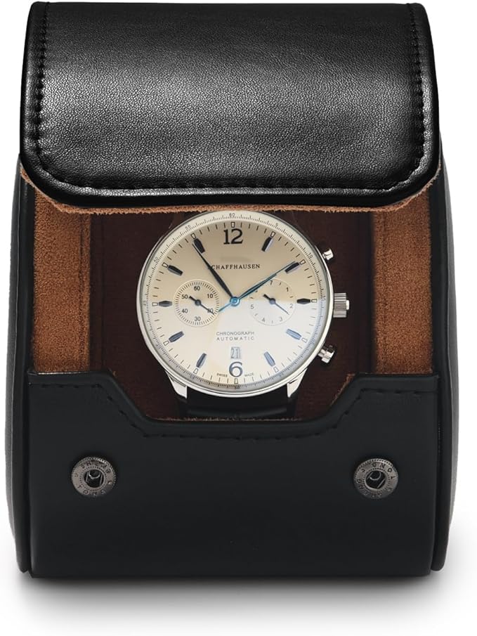 Oirlv Premium Leather Watch Roll Travel Case Single Watch Box for Men and Women Storage & Organizer Display, Anniversary Birthday（Black）
