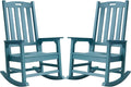 Psilvam Oversized Outdoor Rocking Chair Set of 2, Porch Rocker with 21" Wide Seat and 32" Tall Backrest, Pre-Assembled with Most Components for Effortless Installation (Blue)