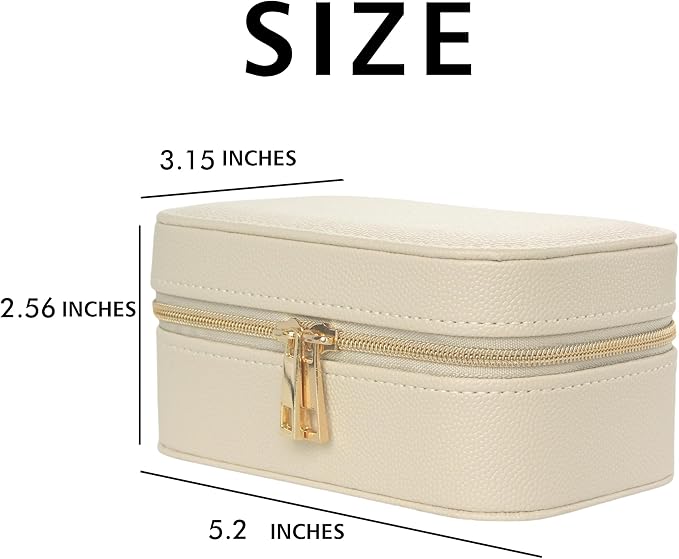 Travel Jewelry Case Bulk Of 4 For Women Weekend Trips, Gold Zip PU Leather Compact Jewelry Organizer For Earring Bracelets Beige Travel Jewelry Box Set Perfect For Small Bridesmaid Jewelry Box Gift