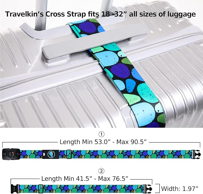 Travelkin Luggage Straps TSA Approved - Adjustable Cross Suitcase Straps with TSA Lock, Reinforced Buckle, Unique Pattern - Secure Heavy Duty Luggage Straps for Travel (Coral)