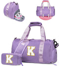 Girls Cheer Up Gifts-Girl Gym Bag with Shoe Compartment, Kid Personalized Weekender Overnight Bags, Initial Travel Tote with Makeup Pouch, Graduation Gift for Niece Kids Daughter (Letter K)