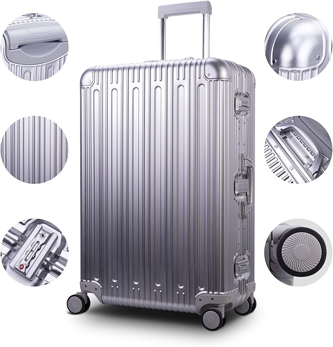 TRAVELKING All Aluminum Luggage Carry On Spinner Hard Shell Suitcase Lightweight Metal Suitcases 20“ & 28 Inch Luggage Set