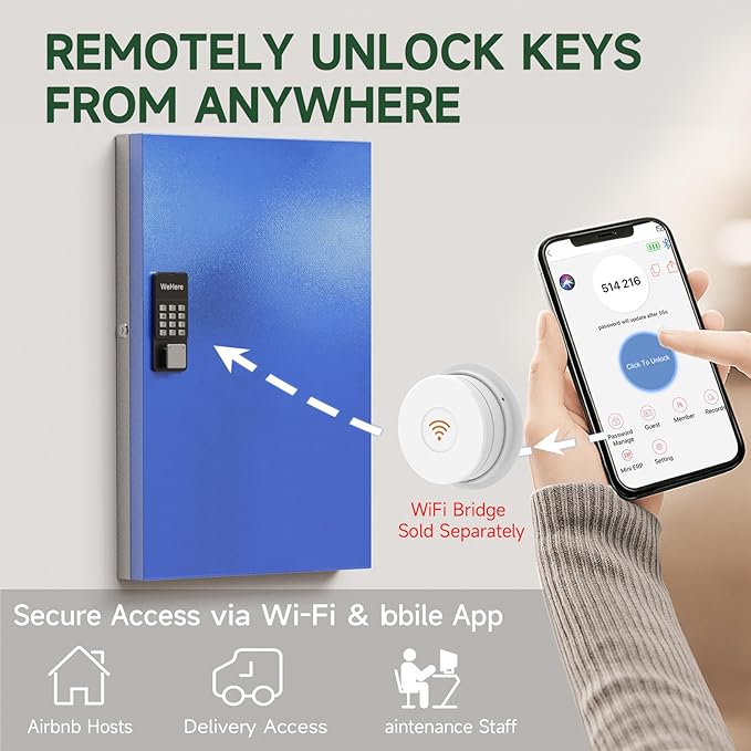 WeHere 96 Key Lock Box Wall Mount, APP Bluetooth/OTP/Wi-Fi Remote/Fixed Code/Key Unlock, Smart Key Cabinet Organizer Holder Box, Key Management Directory for Apartment, Hotel, Office, House