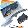 Scout Feather - Fixed Blade Survival Knife with built-in Firestarter for Camping, Hunting, Outdoor Adventure and Culinary Needs - VG10 Blade, Whistle, Knife Sharpener, Compact Sheath & G10 Handle