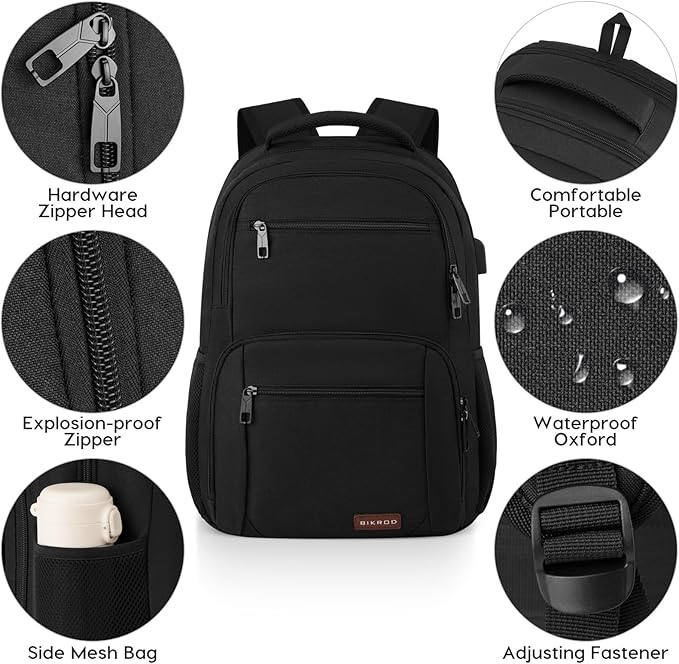 BIKROD Backpack for Men, TSA Travel Backpack, College Backpacks Water Resistant Back Pack with USB Charging Port, Business Anti Theft Durable Computer Bag Gifts Fits 17.3 Inch Laptop, Grey