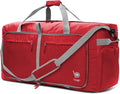 Bago Large Foldable Duffel Bags for Traveling Women & Men - 120L Packable Duffle Bag for Travel with Shoe Compartment - Water Repellant, Heavy Duty, Lightweight Folding & Collapsible (Red)