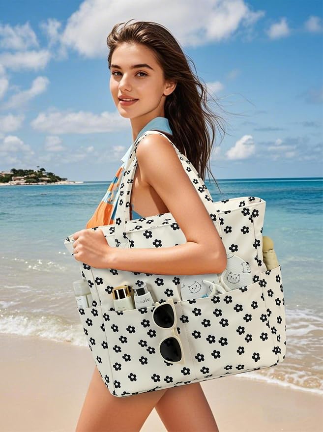 Waterproof Beach Tote Pool Bags for Women Ladies Extra Large Gym Tote Carry On Bag With Wet Compartment for Weekender Travel