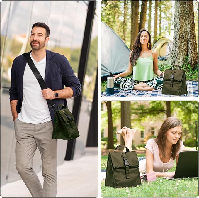 Insulated Foldable Lunch Bag- Lightweight Portable with Adjustable Shoulder Strap Lunch Box for Men, Women, Office, Work, Picnic, Hiking and Beach (Army Green(Soft Fabric))
