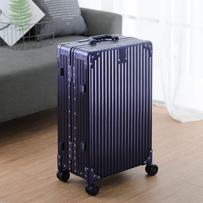Metal All Aluminum Carry-on Luggage TSA Customs Lock Zipperless Silent Rotary Wheel Business Suitcase Aluminum Frame Set (blue, 20 '')