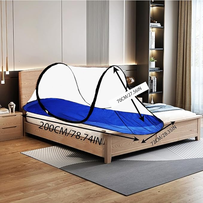 CMINGJ Large Pop Up Mosquito Tent, Portable Foldable Mosquito Net with Bottom for Bed, Camping, Travel, Patio, Suitable for Outdoor Indoor (78 * 28 * 27inch) (Blue Bottom)