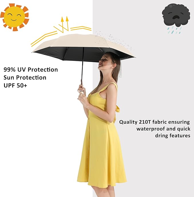 BAODINI Small UV Protection Travel Umbrella Compact for Rain and Sun UPF 50+ 41 inch Portable Umbrella for Women and Men