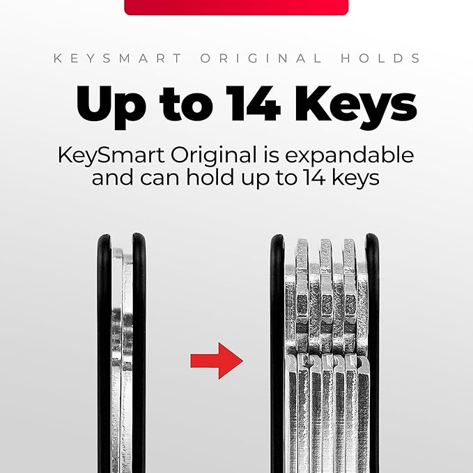 KEYSMART Key Holder for Keychain - Compact Key Organizer for Key Chain, Minimalist Clutter-Free EDC Keychains Key Ring, Red Forged Carbon Fiber, 14 Keys