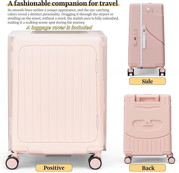 20" Hardshell Carry On Suitcase with Seat for Kids & Adults,Travel Luggage with Front Pocket & 4 Lockable Spinner Wheels, TSA Lock, USB Port, Luggage Cover, Safty Seatbelt