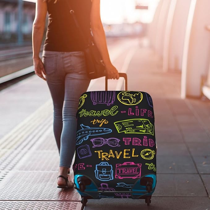 Trip Colored Graffiti Travel-Life Style Luggage Cover Washable Suitcase Protector, Luggage Tag Travel Birthday Gifts For Men Women(M 22-25 Inch Luggage)