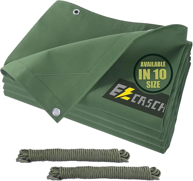 20’x24’ Canvas Tarp Heavy Duty Water Resistant Tarpaulins with Aluminum Grommets,UV Resistant, 22Mil Multipurpose Drop Cloth, 14oz Cover Sheet for Outdoor and Indoor Use with Ropes Green