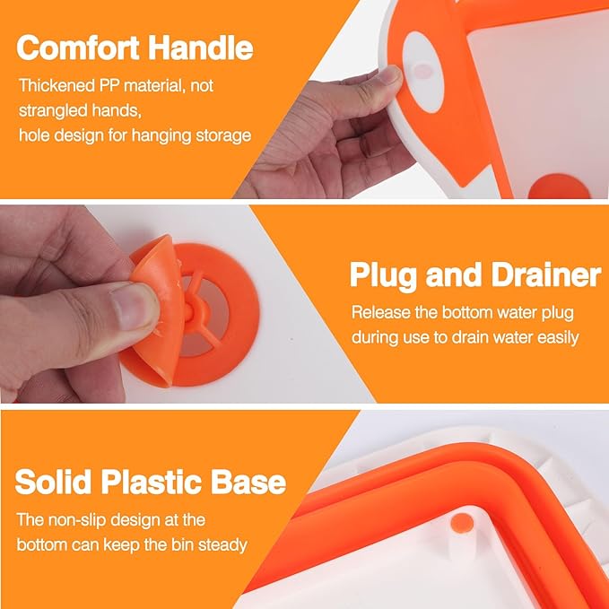 Collapsible BBQ Prep Tub/Cutting Board 10L, Foldable Dish Tub with Colander, Portable Camping Sink, Multifunction Dishing Basin Bucket Wash Tub for Kitchen Fruit Vegetable Picnic (Orange)