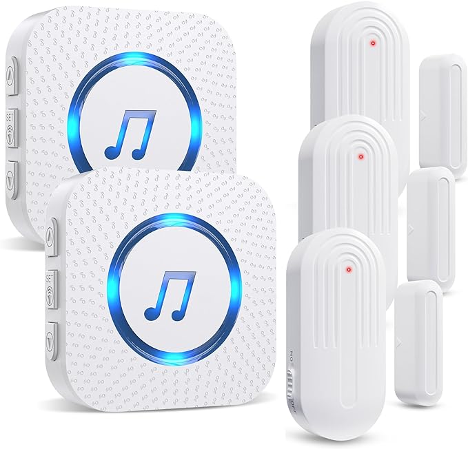 SanJie Door Sensor Chime for Door Opens, Business/Home/Office/Store, 500 FT Range, 26 Chimes, 5 Adjustable Volume, 3 Sensors + 2 Receivers