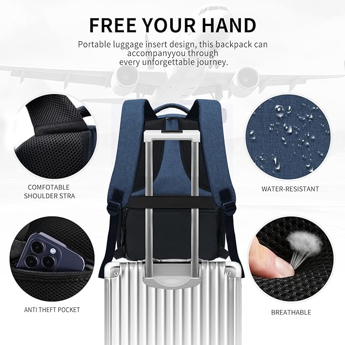 Blue Backpack for Men Women, Backpack for School, School Backpacks for Boys Girls Teens, 15.6 inch Laptop Back Pack with USB Charging Port, Large College Book Bag, Business Work Travel Bookbag
