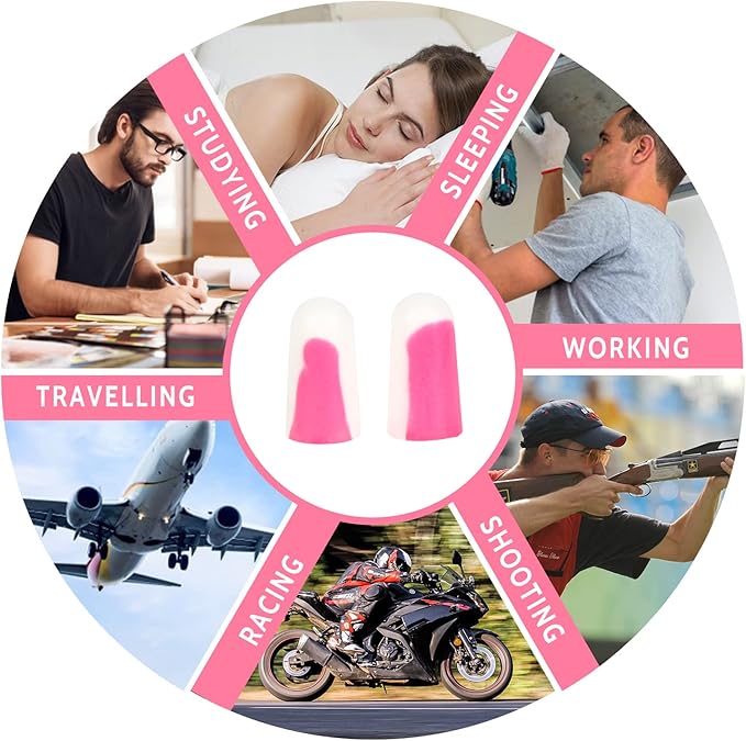 LYSIAN Ultra Soft Foam Ear Plugs for Sleeping Noise Cancelling -5 Pairs, 38dB Earplugs for Sleep, Work, Snoring and Shooting (Pink/White)