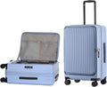 24 Inch Top Opening Checked Travel Luggage Expandable with Spinner Wheels,All PC Hard Shell Hardside Lightweight Medium Suitcase with TSA Approved Cup Holder for Business Trips Woman Men,Blue