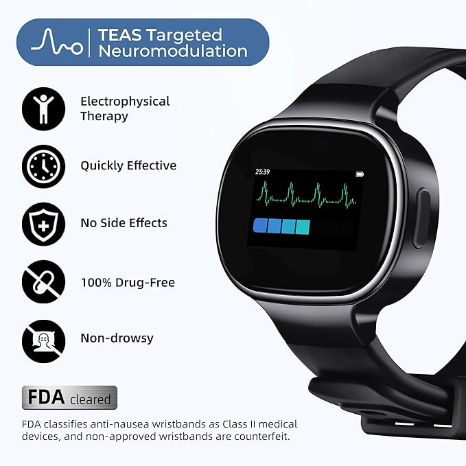 EmeTerm Smart FDA-Cleared Anti-Nausea Wristwatch Touchscreen IP67 Waterproof Morning Motion Sickness Relief Rechargeable Fast Acting Drug Free