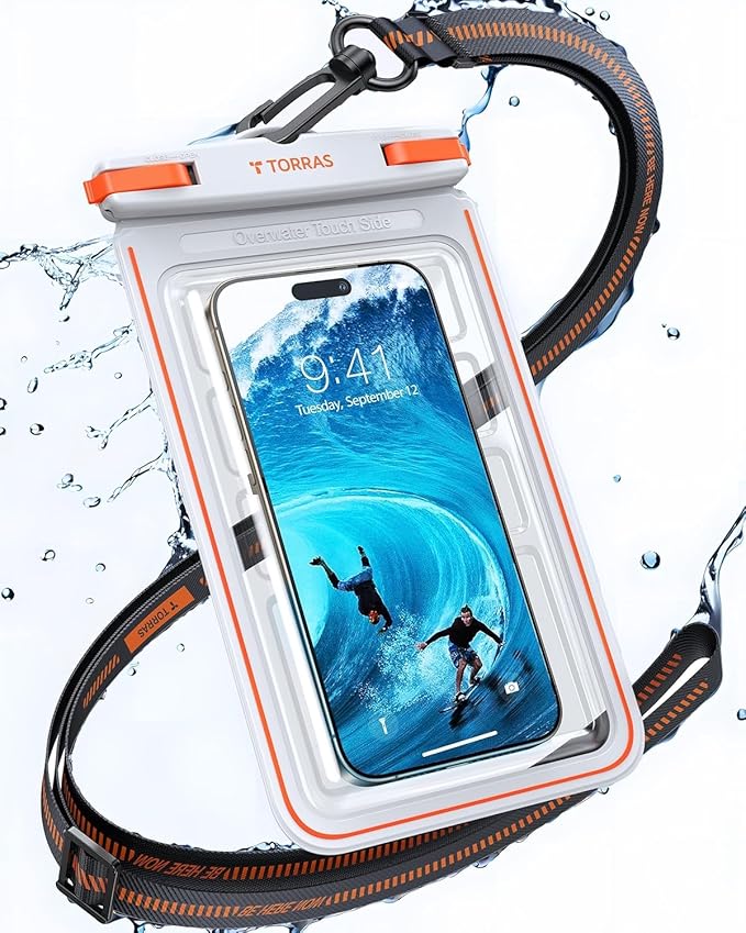 TORRAS IPX8 Waterproof Phone Pouch Floating, Underwater Screen Touchable, Water Proof Case with Lanyard for iPhone 16 Pro Max 15 S25, Cellphone Dry Bag Cruise Essentials 7.0 inch, White