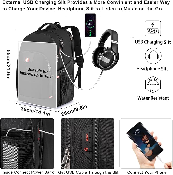 Travel Laptop Backpack, 18.4 inch Extra Large Backpack for Men and Women, 45L Capacity Business Computer Back Pack (Black, 18.4 Inch)