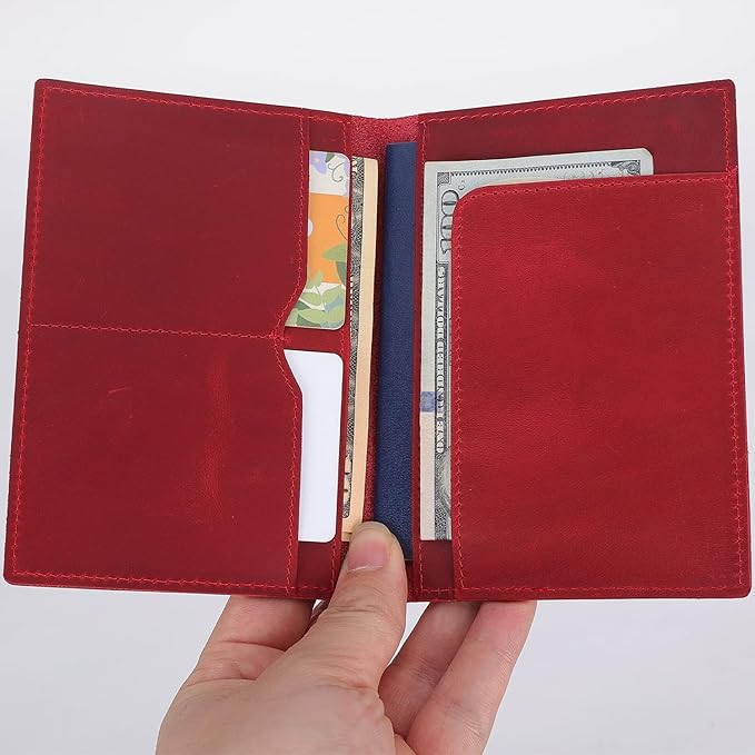 STAR VISTA Albatross Leather Travel Passport Holder, Minimalist Design, Full Grain Leather Case for Women and Men - Slim Passport Wallet, Bifold, RFID Blocking, Crimson Red