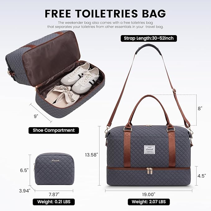 LOVEVOOK Travel Duffle Bag,Weekender Bags for Women with Shoe Compartment，Carry on Overnight Bag with Toiletry Bag,Gym Duffel Bag with Wet Pocket, Hospital Bags for Labor and Delivery