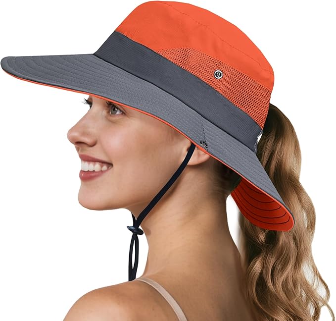 NPQQUAN Ponytail Sun Bucket Hats for Women Men Wide Brim UPF 50+ Fishing & Beach Hats