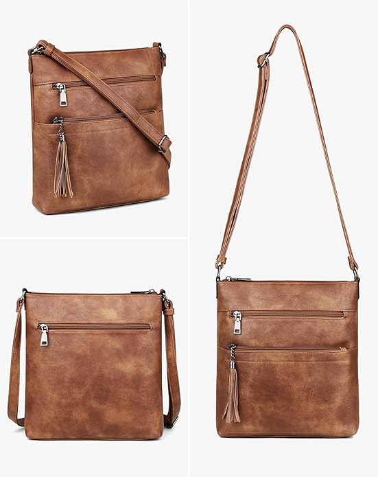 MASINTOR Crossbody Purses for Women, Multi Pocket Casual Crossbody Bag, Adjustable Strap Shoulder Bag with Tassel