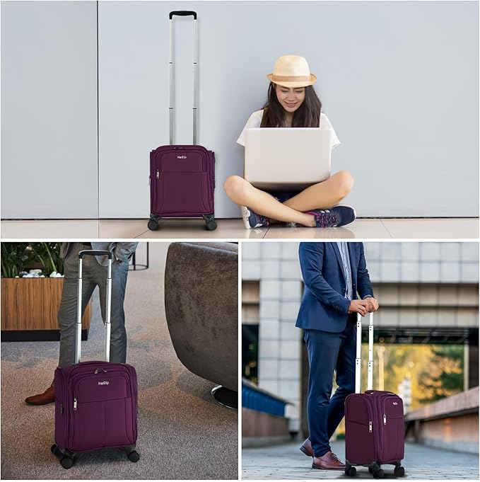 16 Inch Underseat Carry On Luggage with Wheels Softside Small Suitcases Personal Item Bag with Pocket Travel Luggage for Men Women Business Overnight Bag(Purple)