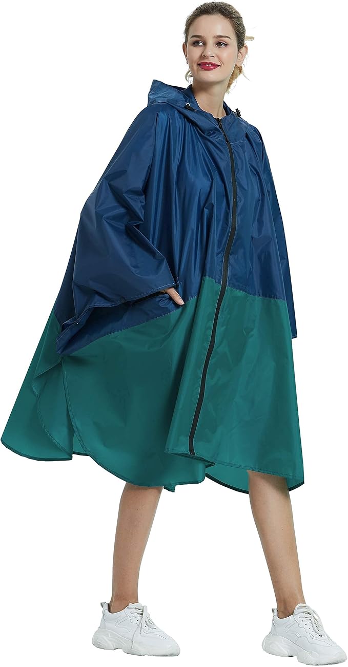 Rain Poncho Jacket Coat Hooded Zipper Style for Women/Men/Adult with Pocket