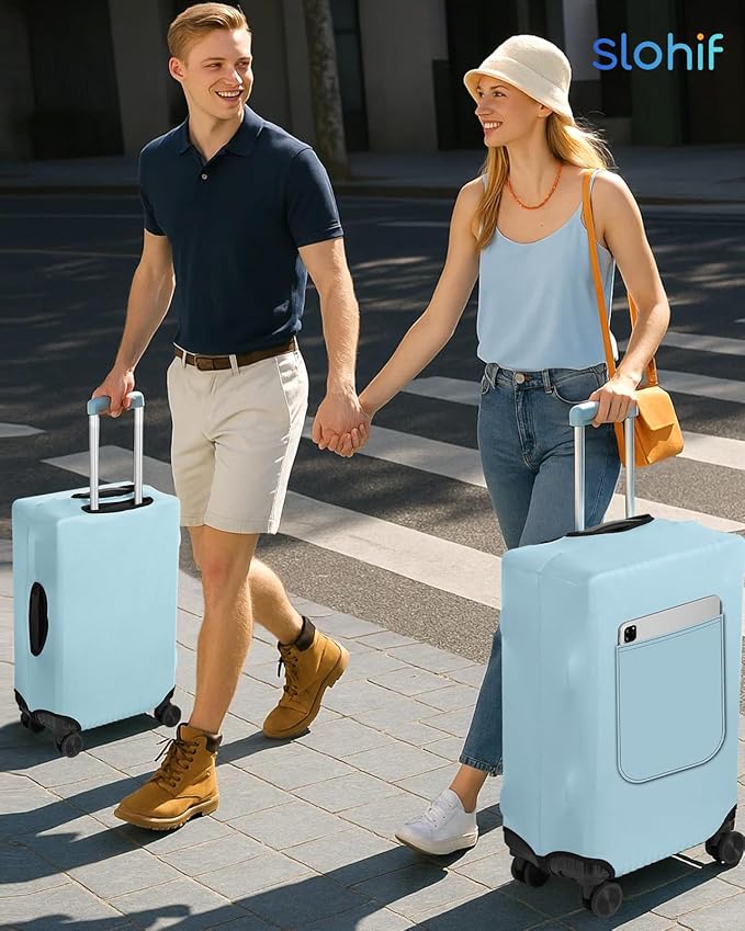 Slohif Luggage Cover for Suitcase Tsa Approved Protector - Luggage Sleeve Suit Case Cover Travel Stretch Large Baggage Case Protective Washable Fit 26-28 Inch Light Blue