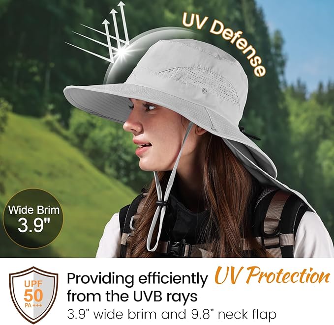 ZOORON Sun Hat for Men Women Fishing Hat with Neck Flap Wide Brim Bucket Hat UV Protection for Beach Camping Hiking