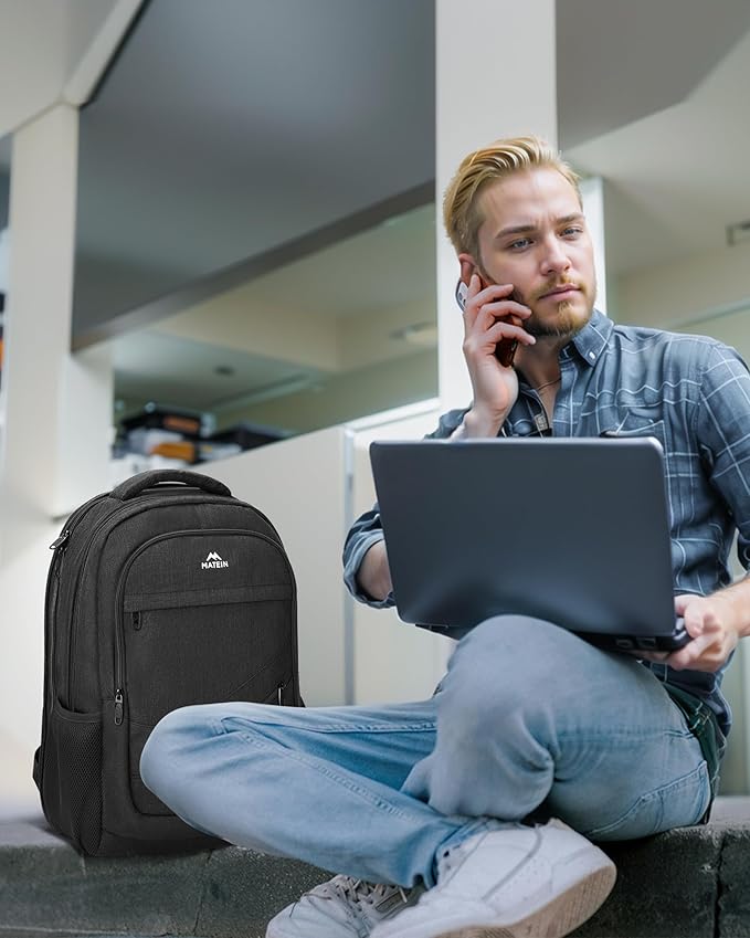 MATEIN 15.6 Inch College Backpack, 20 L Airline Approved Laptop Computer Backpack with Multiple Organization Pockets, Water Resistant Personal Item Casual backpack for Men Women, Black