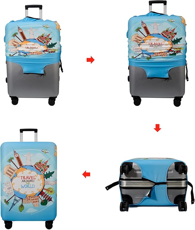 WUJIAONIAO Travel Luggage Cover Baggage Suitcase Cover Protector Skins 18-32 Inch (ocean, M (for 22-24 inch luggage))