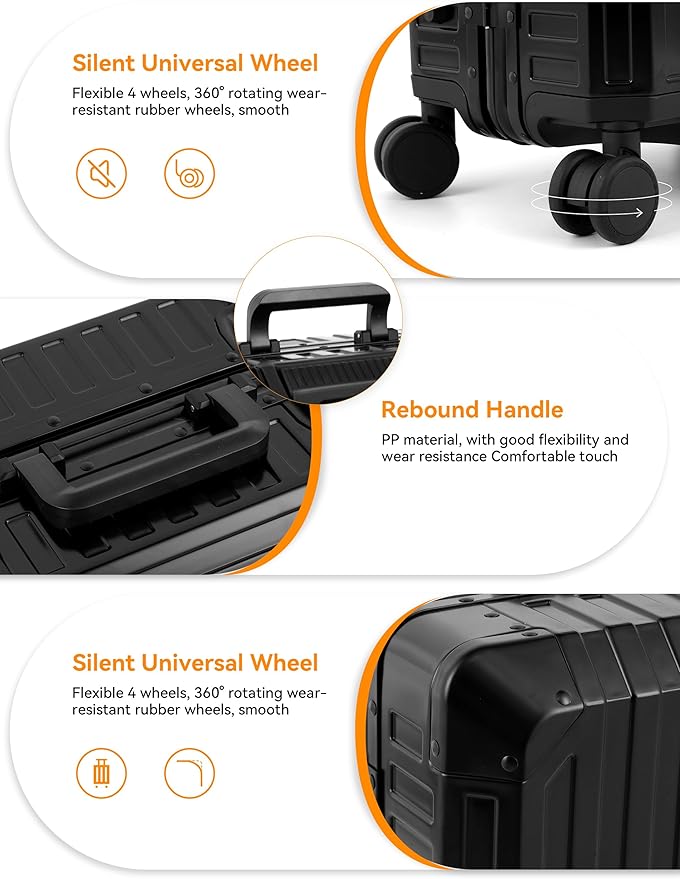 Mvst Luggage Premium All Aluminum Magnesium Carry On 20'' Lightweight Metal,Suitcase with Spinner Wheels Built-in Toiletry Set, Luggage Protector（silvery） (Black, 20inch)