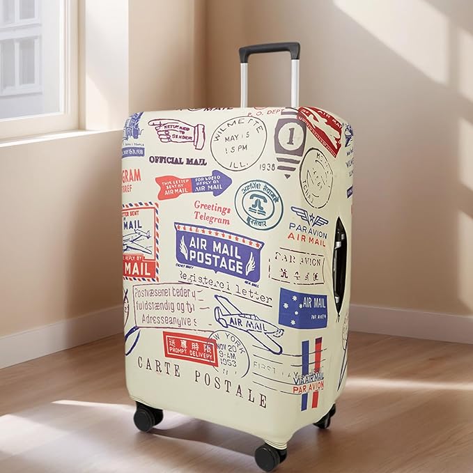 WUJIAONIAO Travel Luggage Cover Baggage Suitcase Cover Protector Skins 18-32 Inch (Stamp pattern A13, XL (for 29-32 inch luggage))