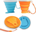 2 Pack Collapsible Silicone Travel Cups with Lids Portable Folding Camping Cups (Blue & Orange)